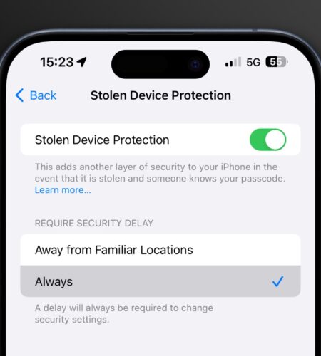 Stolen Device Protection gains ‘Always’ security delay setting